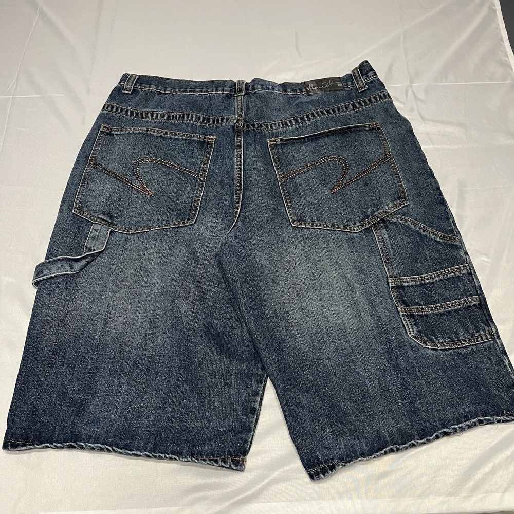 Vintage Makaveli Jean Shorts Men 38 Blue Denim Carpenter Tupac Hip Hop Skate Y2K